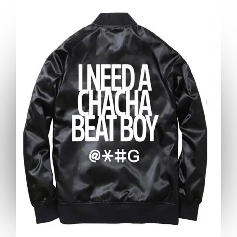 I Need A Cha Cha Beat Boy Black Satin Bomber Jacket XL Kpop Cha Cha Malone